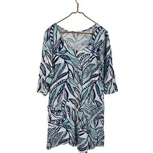 Fresh Produce Tropical Floral Dress With Pockets 100% Cotton Tiered Ruffle Hem L